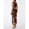 imageTrendy Queen Bodycon Maxi Dress Womens Sleeveless Floral Print Fitted Party Club Ruched Dresses with Side SlitCoffee