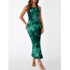 imageTrendy Queen Bodycon Maxi Dress Womens Sleeveless Floral Print Fitted Party Club Ruched Dresses with Side SlitGreen