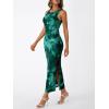 imageTrendy Queen Bodycon Maxi Dress Womens Sleeveless Floral Print Fitted Party Club Ruched Dresses with Side SlitGreen