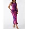 imageTrendy Queen Bodycon Maxi Dress Womens Sleeveless Floral Print Fitted Party Club Ruched Dresses with Side SlitPurple