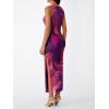 imageTrendy Queen Bodycon Maxi Dress Womens Sleeveless Floral Print Fitted Party Club Ruched Dresses with Side SlitPurple