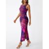 imageTrendy Queen Bodycon Maxi Dress Womens Sleeveless Floral Print Fitted Party Club Ruched Dresses with Side SlitPurple