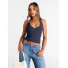 imageTrendy Queen Women Halter Tops Going Out Deep V Neck Summer 2025 Sleeveless Blackless Sexy Cute Crop Fashion ClothesBlue