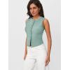 imageTrendy Queen Womens Ribbed Button Down Sleeveless Shirts Summer Going Out Cropped Tank TopSage