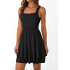 imageTrendy Queen Womens Square Neck Summer Party Flowy Ruffle Hem Ruched Waist Mini DressBlack