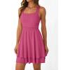 imageTrendy Queen Womens Square Neck Summer Party Flowy Ruffle Hem Ruched Waist Mini DressPink