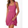 imageTrendy Queen Womens Square Neck Summer Party Flowy Ruffle Hem Ruched Waist Mini DressPink