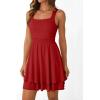 imageTrendy Queen Womens Square Neck Summer Party Flowy Ruffle Hem Ruched Waist Mini DressRed