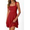 imageTrendy Queen Womens Square Neck Summer Party Flowy Ruffle Hem Ruched Waist Mini DressRed