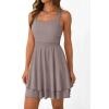 imageTrendy Queen Womens Square Neck Summer Party Flowy Ruffle Hem Ruched Waist Mini DressRose Taupe