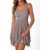 imageTrendy Queen Womens Square Neck Summer Party Flowy Ruffle Hem Ruched Waist Mini DressRose Taupe