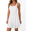 imageTrendy Queen Womens Square Neck Summer Party Flowy Ruffle Hem Ruched Waist Mini DressWhite