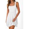 imageTrendy Queen Womens Square Neck Summer Party Flowy Ruffle Hem Ruched Waist Mini DressWhite