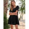 imageWomen Summer Mini Dress Casual Puff Short Sleeve Square Neck Flowy Ruffle A Line Smocked Short Beach Dresses PocketsBlack