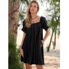 imageWomen Summer Mini Dress Casual Puff Short Sleeve Square Neck Flowy Ruffle A Line Smocked Short Beach Dresses PocketsBlack