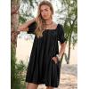 imageWomen Summer Mini Dress Casual Puff Short Sleeve Square Neck Flowy Ruffle A Line Smocked Short Beach Dresses PocketsBlack