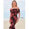 imageWomens Mesh Floral Maxi Dress 2025 Summer Off The Shoulder Ruched Bodycon Long Cocktail Party Fitted DressesBlack