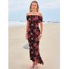 imageWomens Mesh Floral Maxi Dress 2025 Summer Off The Shoulder Ruched Bodycon Long Cocktail Party Fitted DressesBlack