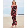 imageWomens Mesh Floral Maxi Dress 2025 Summer Off The Shoulder Ruched Bodycon Long Cocktail Party Fitted DressesBlack