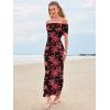 imageWomens Mesh Floral Maxi Dress 2025 Summer Off The Shoulder Ruched Bodycon Long Cocktail Party Fitted DressesBlack
