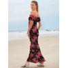 imageWomens Mesh Floral Maxi Dress 2025 Summer Off The Shoulder Ruched Bodycon Long Cocktail Party Fitted DressesBlack