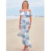 imageWomens Mesh Floral Maxi Dress 2025 Summer Off The Shoulder Ruched Bodycon Long Cocktail Party Fitted DressesBlue Flower