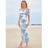 imageWomens Mesh Floral Maxi Dress 2025 Summer Off The Shoulder Ruched Bodycon Long Cocktail Party Fitted DressesBlue Flower