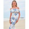 imageWomens Mesh Floral Maxi Dress 2025 Summer Off The Shoulder Ruched Bodycon Long Cocktail Party Fitted DressesBlue Flower