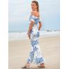 imageWomens Mesh Floral Maxi Dress 2025 Summer Off The Shoulder Ruched Bodycon Long Cocktail Party Fitted DressesBlue Flower