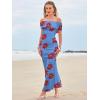 imageWomens Mesh Floral Maxi Dress 2025 Summer Off The Shoulder Ruched Bodycon Long Cocktail Party Fitted DressesRed Flower