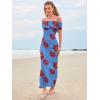 imageWomens Mesh Floral Maxi Dress 2025 Summer Off The Shoulder Ruched Bodycon Long Cocktail Party Fitted DressesRed Flower
