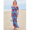 imageWomens Mesh Floral Maxi Dress 2025 Summer Off The Shoulder Ruched Bodycon Long Cocktail Party Fitted DressesRed Flower