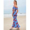 imageWomens Mesh Floral Maxi Dress 2025 Summer Off The Shoulder Ruched Bodycon Long Cocktail Party Fitted DressesRed Flower