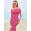 imageWomens Mesh Floral Maxi Dress 2025 Summer Off The Shoulder Ruched Bodycon Long Cocktail Party Fitted DressesRose Pink