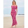 imageWomens Mesh Floral Maxi Dress 2025 Summer Off The Shoulder Ruched Bodycon Long Cocktail Party Fitted DressesRose Pink