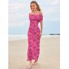imageWomens Mesh Floral Maxi Dress 2025 Summer Off The Shoulder Ruched Bodycon Long Cocktail Party Fitted DressesRose Pink