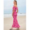 imageWomens Mesh Floral Maxi Dress 2025 Summer Off The Shoulder Ruched Bodycon Long Cocktail Party Fitted DressesRose Pink