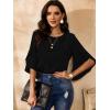 imageWomens Ruffle 34 Length Sleeve Tops 2025 Trendy Summer Dressy Casual Chiffon Blouses Loose Fit Work ShirtsBlack