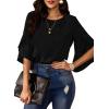 imageWomens Ruffle 34 Length Sleeve Tops 2025 Trendy Summer Dressy Casual Chiffon Blouses Loose Fit Work ShirtsBlack
