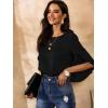 imageWomens Ruffle 34 Length Sleeve Tops 2025 Trendy Summer Dressy Casual Chiffon Blouses Loose Fit Work ShirtsBlack