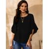 imageWomens Ruffle 34 Length Sleeve Tops 2025 Trendy Summer Dressy Casual Chiffon Blouses Loose Fit Work ShirtsBlack
