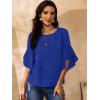 imageWomens Ruffle 34 Length Sleeve Tops 2025 Trendy Summer Dressy Casual Chiffon Blouses Loose Fit Work ShirtsBlue