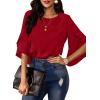 imageWomens Ruffle 34 Length Sleeve Tops 2025 Trendy Summer Dressy Casual Chiffon Blouses Loose Fit Work ShirtsRed