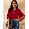 imageWomens Ruffle 34 Length Sleeve Tops 2025 Trendy Summer Dressy Casual Chiffon Blouses Loose Fit Work ShirtsRed