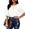 imageWomens Ruffle 34 Length Sleeve Tops 2025 Trendy Summer Dressy Casual Chiffon Blouses Loose Fit Work ShirtsWhite