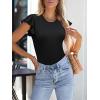 imageWomens Ruffle Short Sleeve Summer Tops Casual Slim Fit Ribbed Knit Tank Blouses 2025 Trendy Going Out T ShirtsBlack