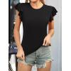 imageWomens Ruffle Short Sleeve Summer Tops Casual Slim Fit Ribbed Knit Tank Blouses 2025 Trendy Going Out T ShirtsBlack