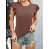 imageWomens Ruffle Short Sleeve Summer Tops Casual Slim Fit Ribbed Knit Tank Blouses 2025 Trendy Going Out T ShirtsBrown