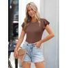 imageWomens Ruffle Short Sleeve Summer Tops Casual Slim Fit Ribbed Knit Tank Blouses 2025 Trendy Going Out T ShirtsBrown
