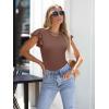 imageWomens Ruffle Short Sleeve Summer Tops Casual Slim Fit Ribbed Knit Tank Blouses 2025 Trendy Going Out T ShirtsBrown